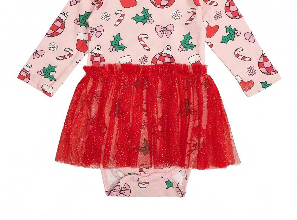 NEW SWEET WINK kids' disco christmas long sleeve tutu bodysuit in blush